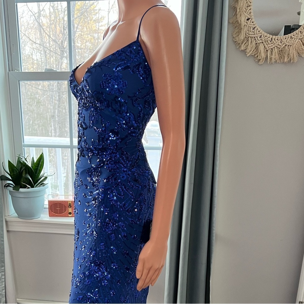 Lulu's Cobalt Blue Sequin Photo Finish High-Low Maxi Dress Gown Size X-Large New - Picture 8 of 15